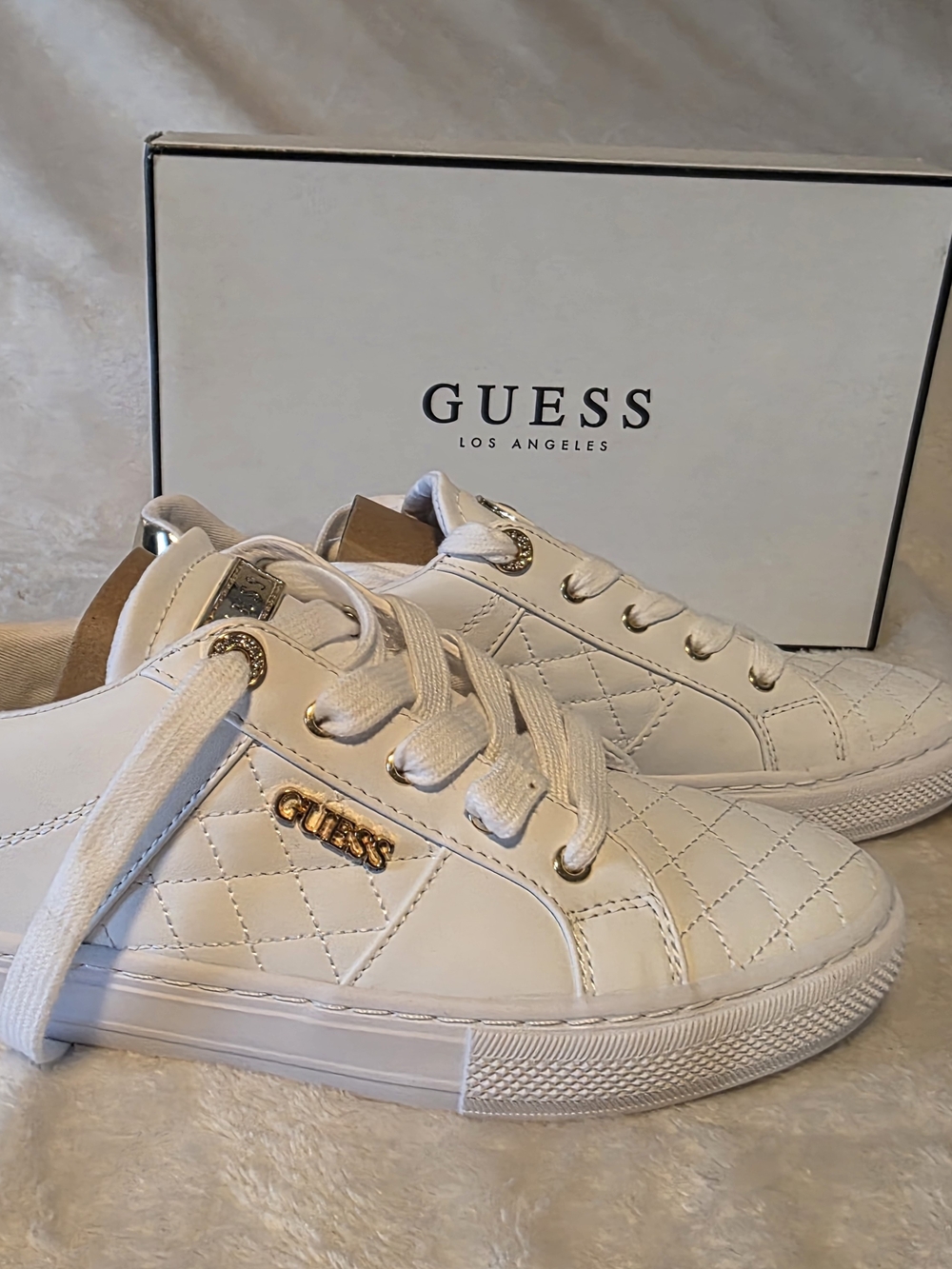 GUESS Women's White Quilted Lace-Up Sneakers
